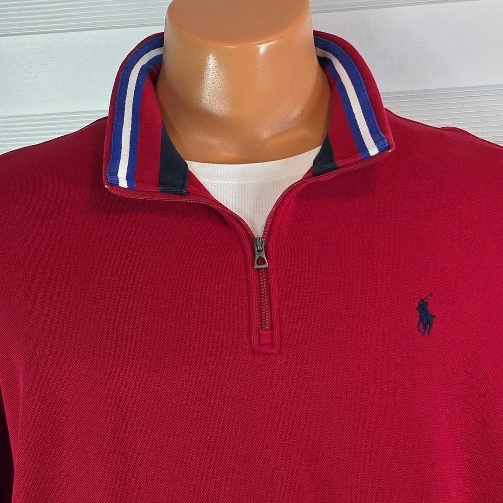 Polo Ralph Lauren 1/4 Zip Luxury Pullover Red Navy Pony Men's Size US XL Red...